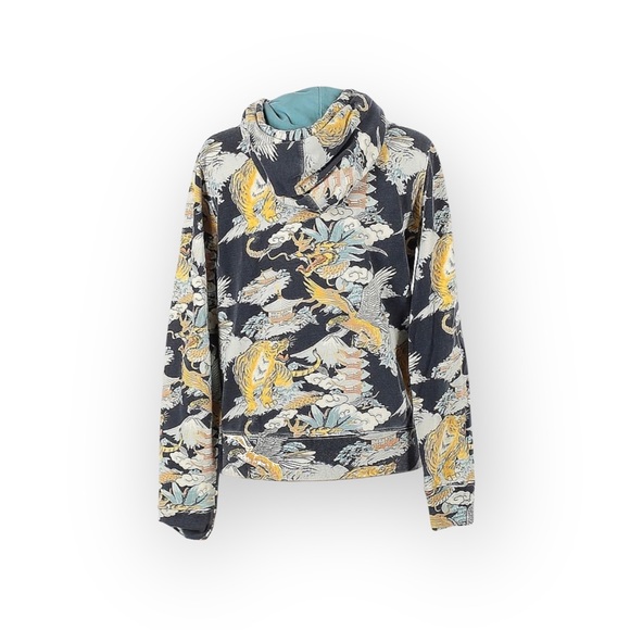 Y2K: Lucky Brand ✵ Asian Inspired Tiger Pagoda Print Zipper Hoodie Sweatshirt ✵M - Picture 3 of 16